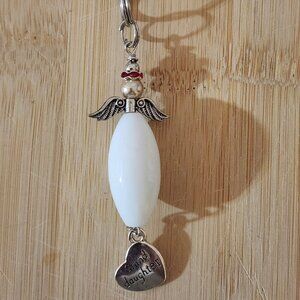 Hand Crafted Angel Purse Charm Granddaughter Personalized Charm White Beige 4.5